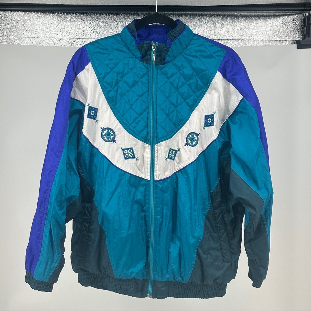 Women’s Large Blue Green Purple Vintage Colorful Wind suit Jacket‎ Color Block